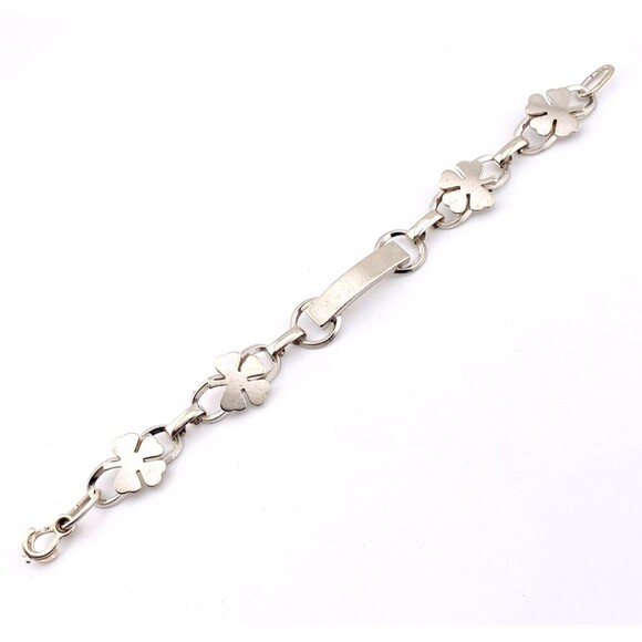 La Mode LaMode Sterling Silver Four Leaf Clover Shamrock Link ID Bracelet Vintag - Picture 2 of 6